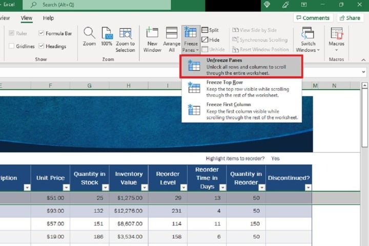 Cách cố định một hàng trong Excel