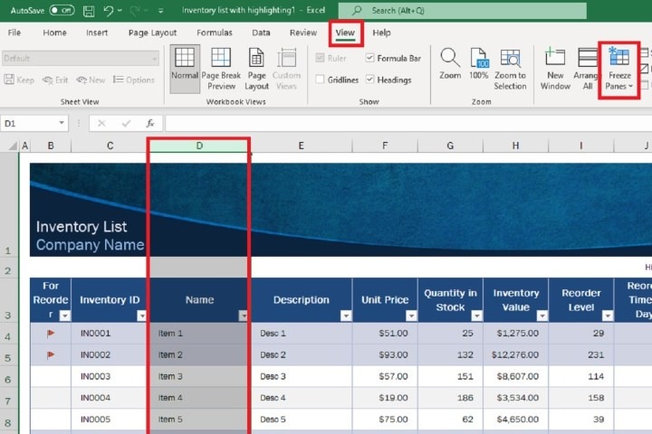 Cách cố định một cột trong Excel
