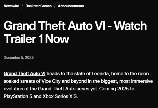 Rockstar Games xác nhận sẽ không có phiên bản cho PC tại thời điểm ra mắt
