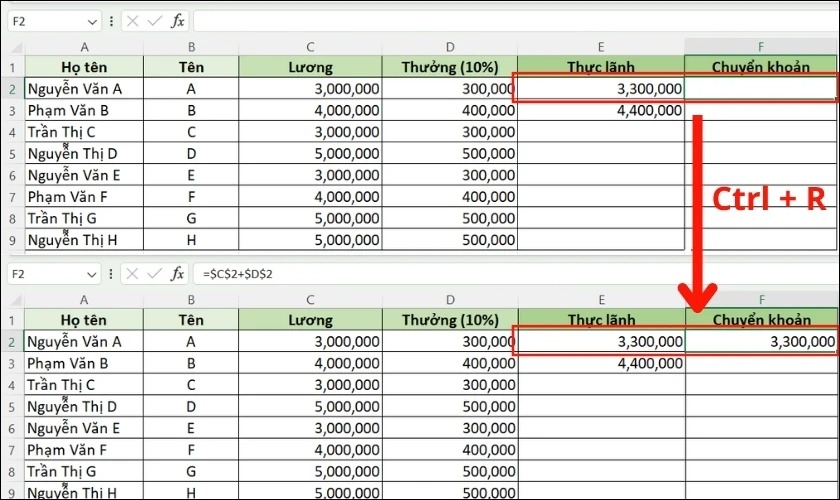 Cách copy công thức trong Excel bằng phím tắt