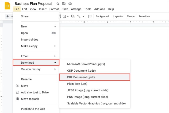 Lưu Google Slides dưới dạng PDF trên web