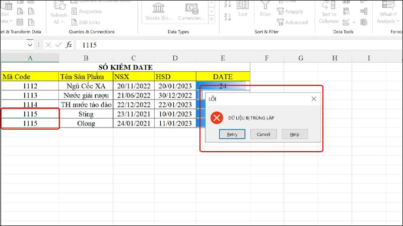 cách tạo thông báo nhập trùng dữ liệu trong Excel