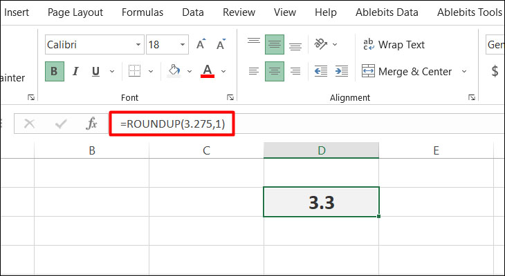 Sử dụng hàm ROUNDUP làm tròn số lên