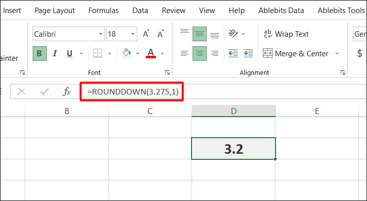 Sử dụng hàm ROUNDDOWN làm tròn số xuống