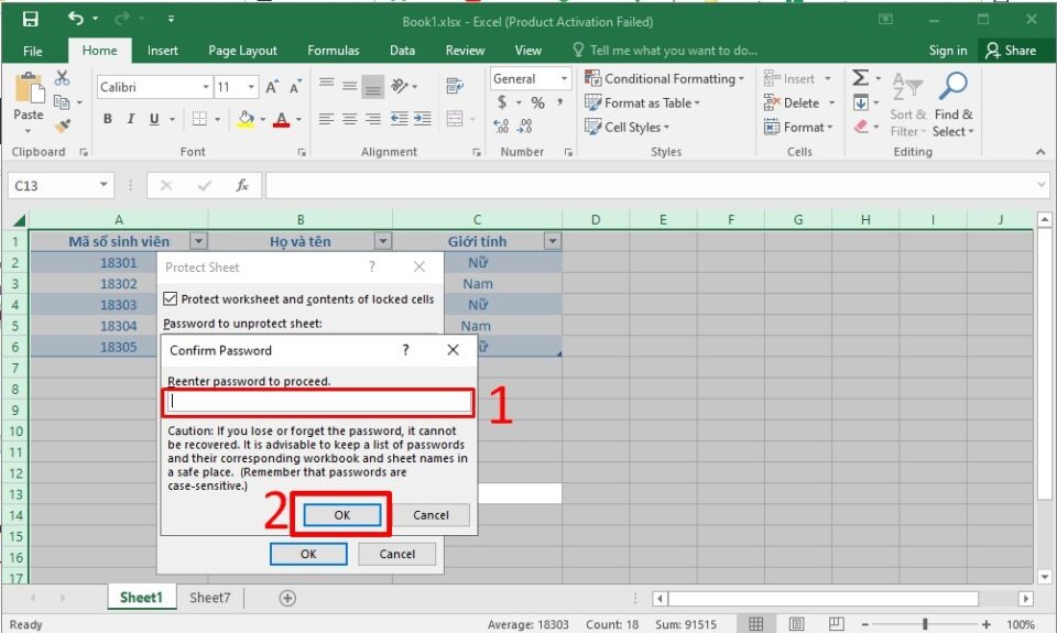 Khóa toàn bảng tính trong Excel 3