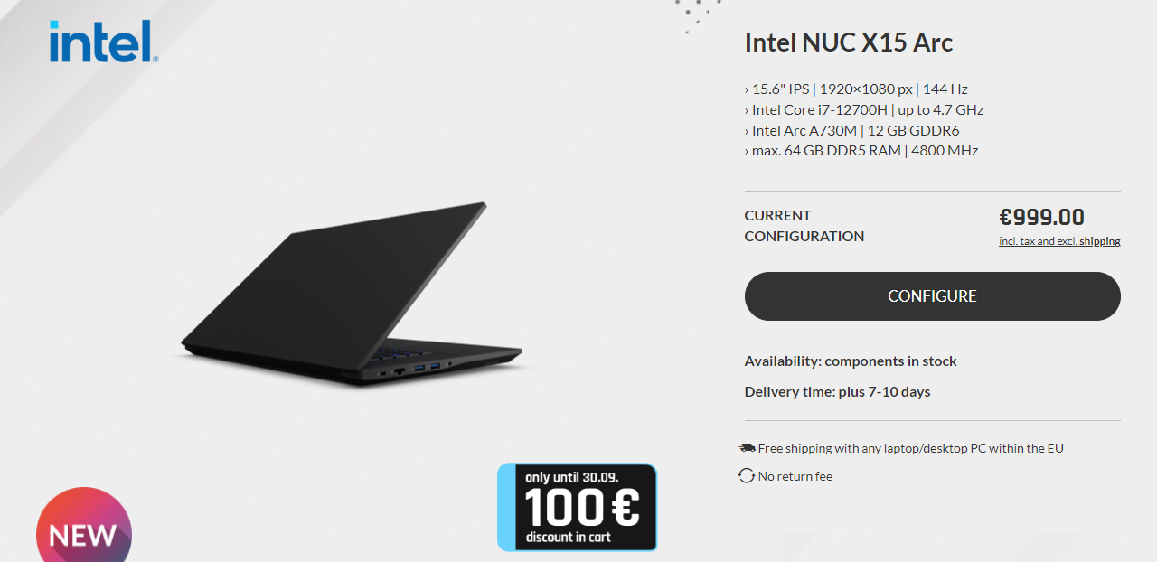 Intel ra mắt laptop gaming NUC X15 Arc