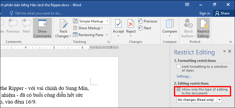 đặt mật khẩu ngăn người khác chỉnh sửa file word