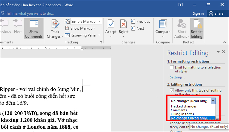 đặt mật khẩu ngăn người khác chỉnh sửa file word