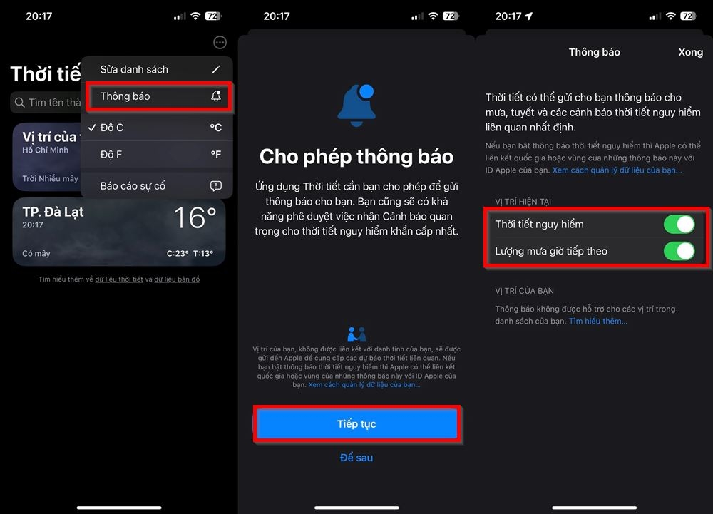 bật thông báo khi thời tiết nguy hiểm trên iPhone