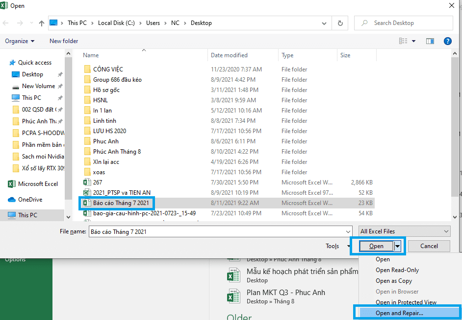 CÁCH KHẮC PHỤC KHÔNG MỞ ĐƯỢC FILE EXCEL