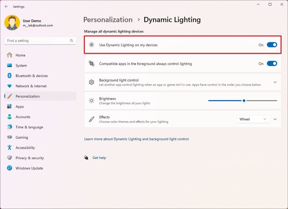 Cách thiết lập Dynamic Lighting trên Windows 11