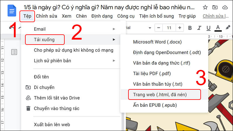 tải hình trong file Google Docs