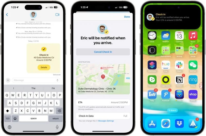 Sử dụng Check In để thông báo đã đến nơi trên iPhone