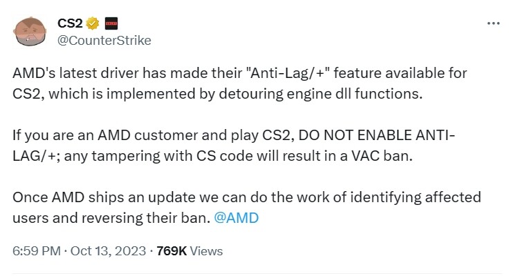 Kích hoạt AMD Anti-Lag trong Counter Strike 2 sẽ khiến bạn có thể bị BAN