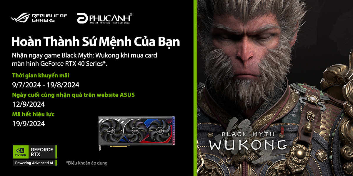 Tặng game Black Myth: Wukong khi mua Card đồ họa ASUS RTX 40 Series