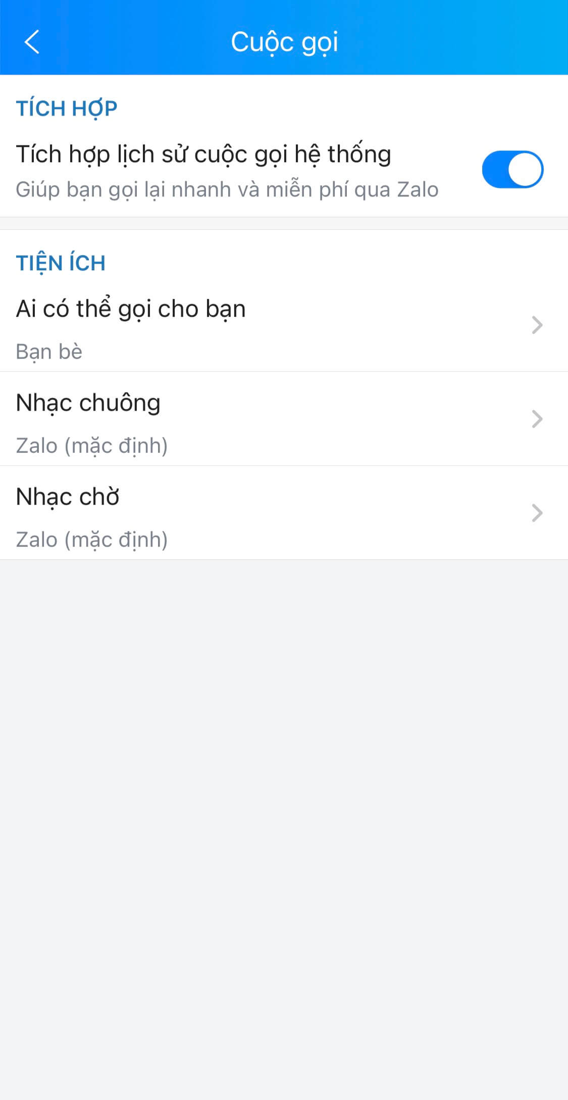 Cài đặt nhạc chờ cho cuộc gọi Zalo