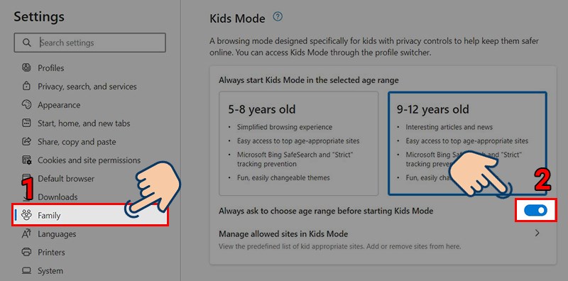 Thiết lập các chế độ trong Kid Mode