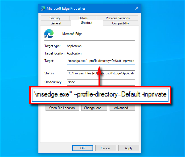 thiết lập chế độ ẩn danh mặc định Microsoft Edge