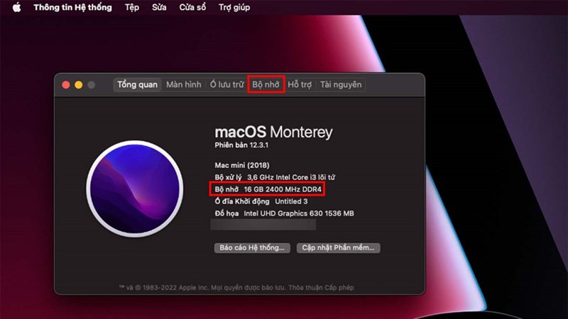 kiểm tra ram máy tính mac