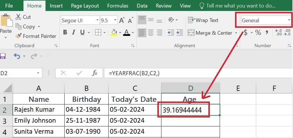 Tính tuổi trong Excel bằng hàm YEARFRAC