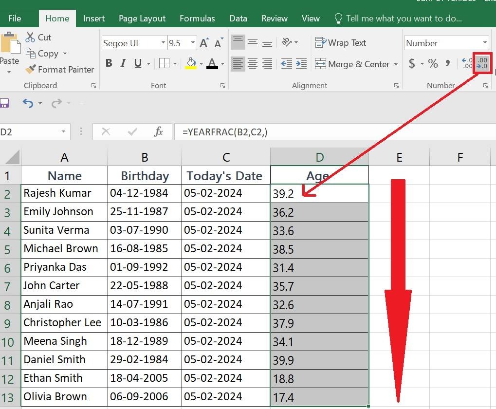 Tính tuổi trong Excel bằng hàm YEARFRAC