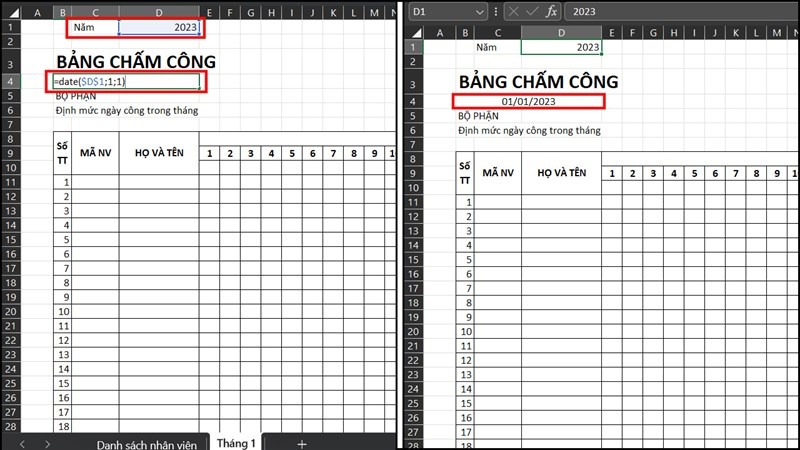 Tạo Ngày Tháng Trong Bảng Chấm Công