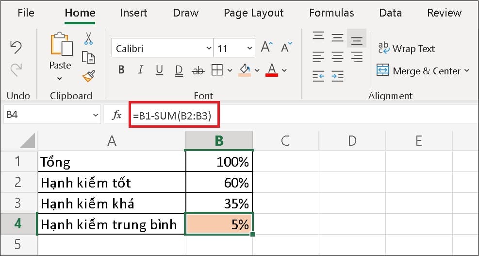 Sử dụng hàm Sum để trừ trong Excel