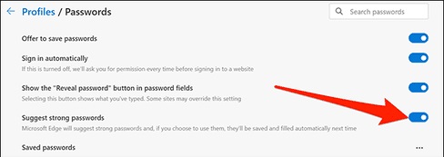 bật trình tạo mật khẩu trong Microsoft Edge