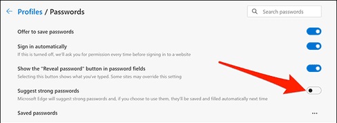 tắt trình tạo mật khẩu trong Microsoft Edge