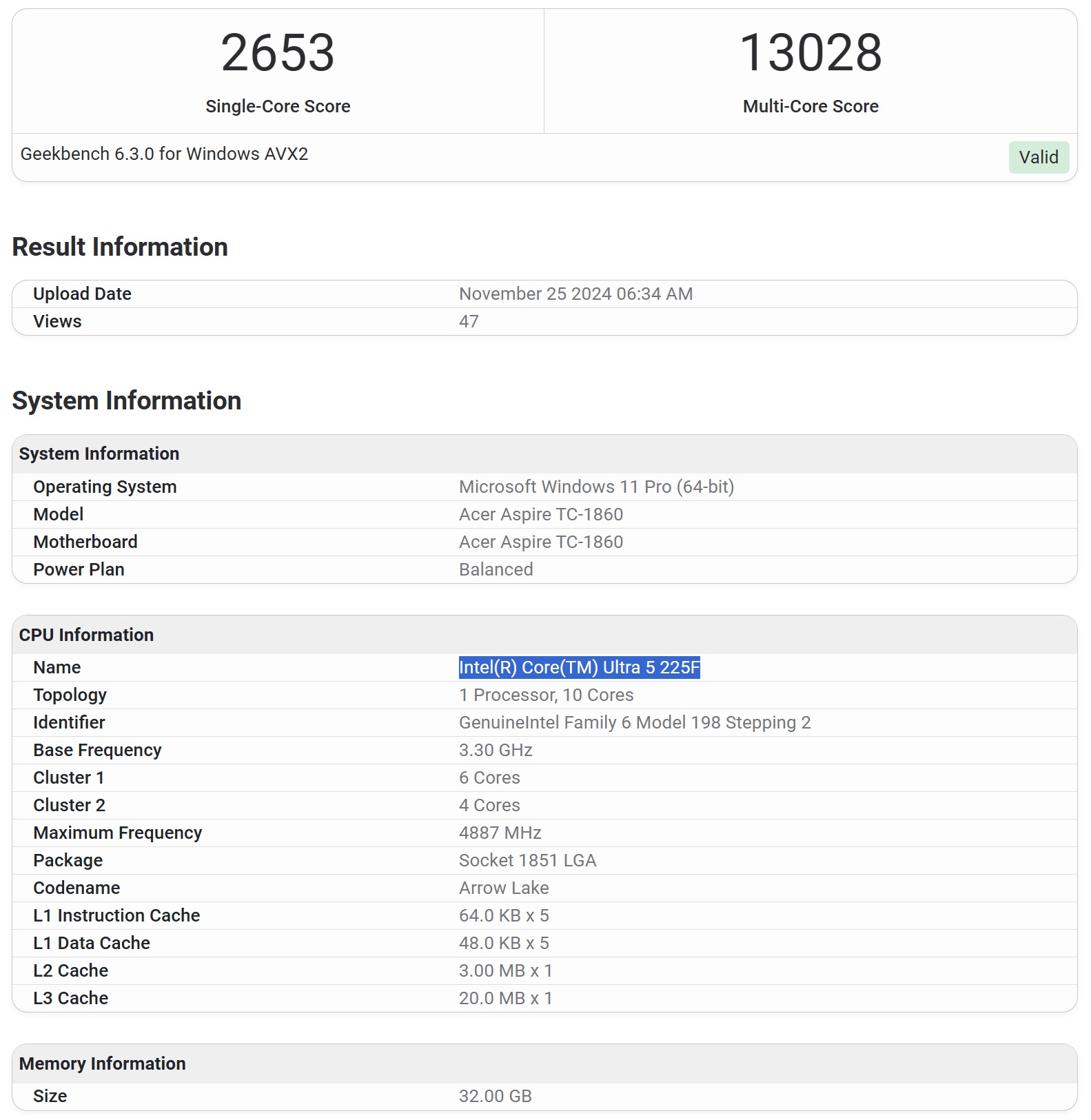 Intel Core Ultra 5 225F