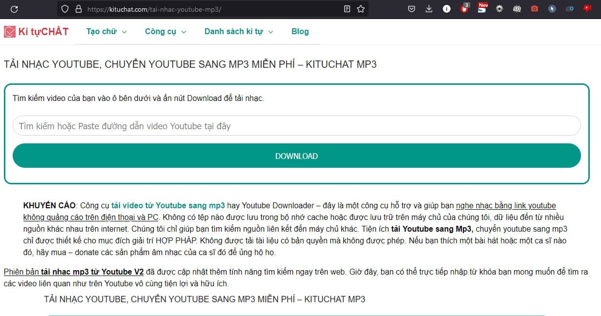 Chuyển video YouTube sang MP3 bằng kituchat.com