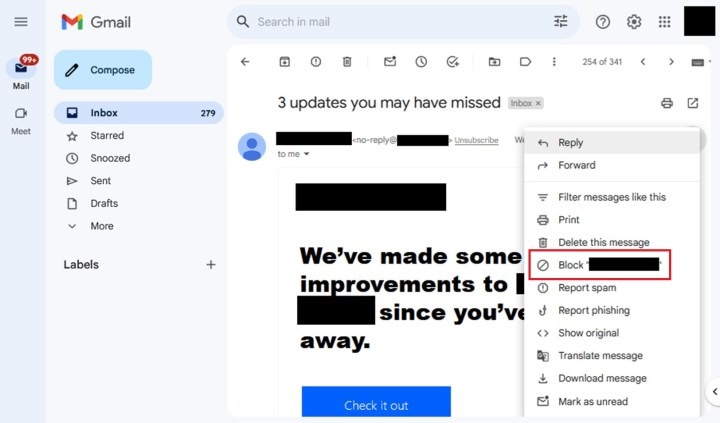 Chặn địa chỉ email gửi mail cho bạn trong Gmail trên PC