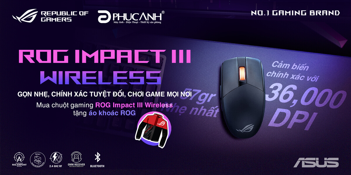 Mua chuột gaming ROG Impact  III Wireless tặng áo khoác ROG phiên bản giới hạn