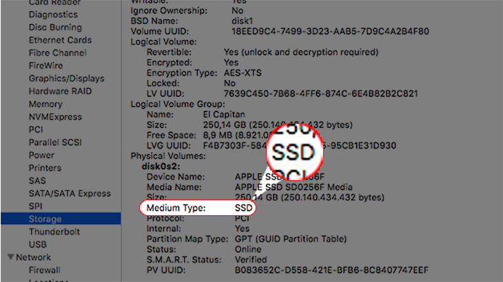 kiểm tra máy tính Macbook đang dùng ổ SSD hay HDD