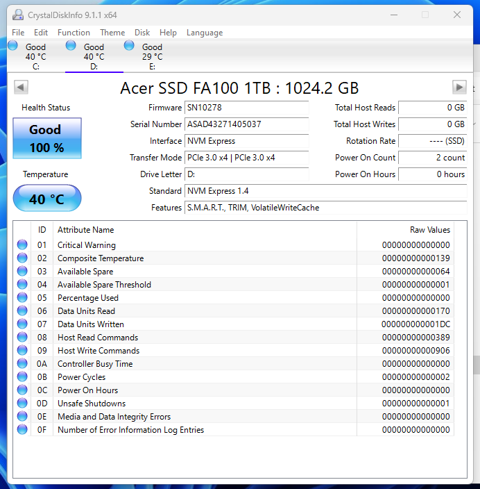 Đánh giá Ổ cứng SSD Acer FA100